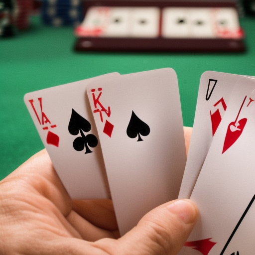 

The image shows two poker players, each with a stack of chips in front of them. One player is holding their cards close to their chest, while the other has their cards spread out in front of them. The image illustrates the concept of