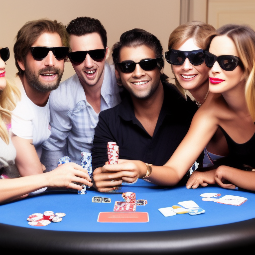 This image shows a group of four celebrities playing a game of poker. They are all wearing sunglasses and smiles, and appear to be enjoying themselves. The image conveys the idea that celebrities can also be successful poker players, and that they have