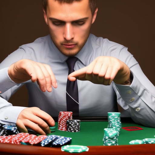 

The image shows a poker player studying the hands of their opponents, looking for subtle clues or "tells" that may indicate the strength of their cards. The player is concentrating intently, looking for any small detail that may give away their