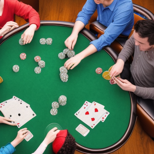 An image of a group of people playing poker around a table. The players are smiling and enjoying the game, with cards and chips spread out in front of them. The image illustrates the fun and excitement of playing poker, and how it has