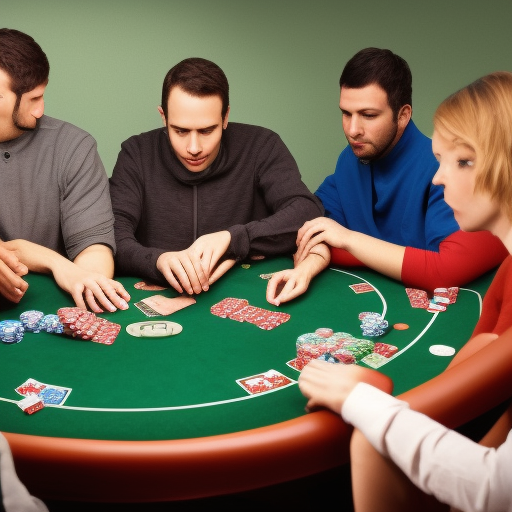 The image shows a group of people playing poker around a table. They are all engaged in the game, with some players looking triumphant while others look frustrated. The image illustrates the different outcomes of playing different poker variants, with some players winning and