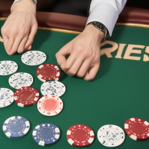 The image shows a poker player with a satisfied smile, holding up a stack of poker chips. The chips are arranged in a neat pile, indicating the player's success at the game. The image conveys the idea that with the right strategies
