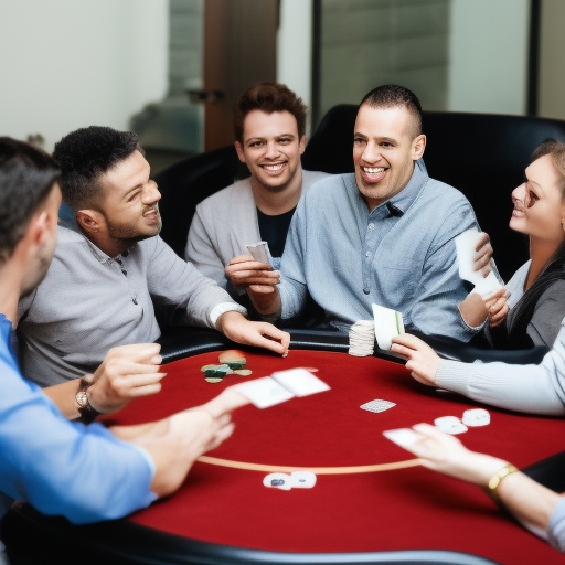 The image shows a group of poker players gathered around a table, each with a hand of cards. They are all smiling and seem to be enjoying the game. The caption reads: "Learn the rules and strategies of lesser-known poker variants